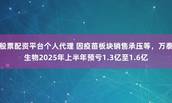 股票配资平台个人代理 因疫苗板块销售承压等，万泰生物2025年上半年预亏1.3亿至1.6亿